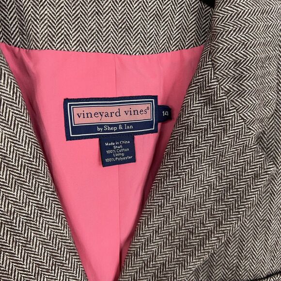 Vineyard Vines Blazer Womens 14 Brown Herringbone Jacket Preppy Academia Career - Picture 4 of 13